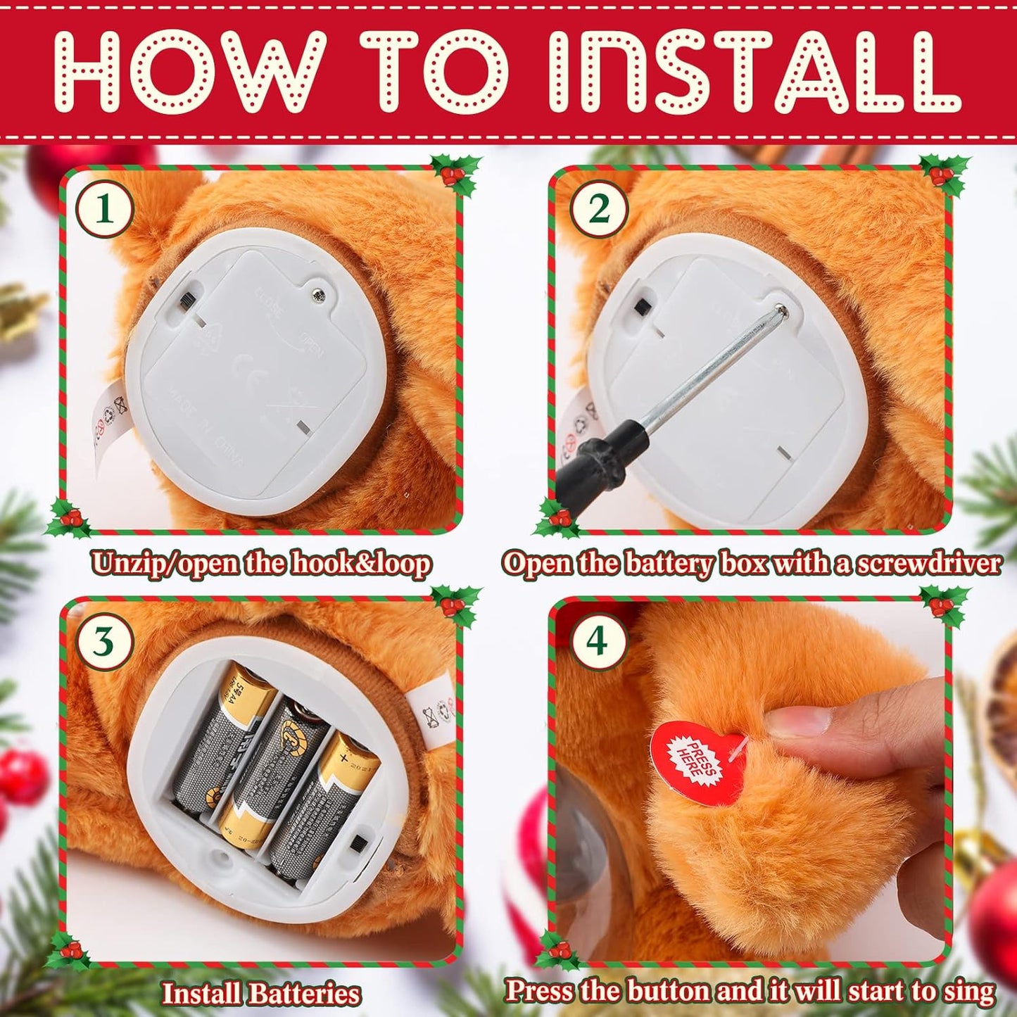 10'' Christmas Bear Stuffed Animals Plush, LED Light Glow Musical Singing Bear Cute Plush Toys with Snow Globe