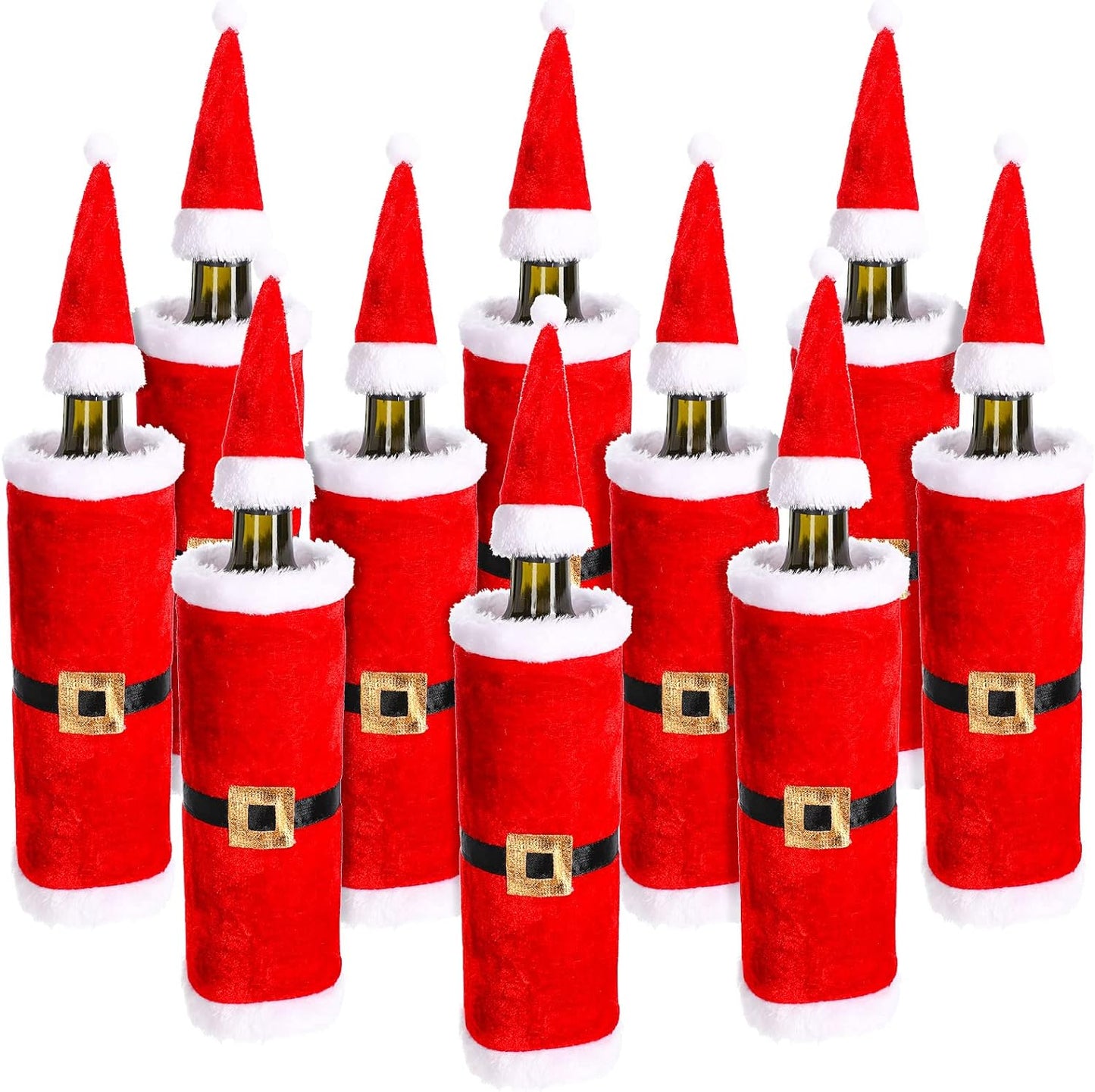 10 Pieces Christmas Wine Bottle Covers Decorative Wine Bottle Covers Plush and Velvet Wine Bottle Cover