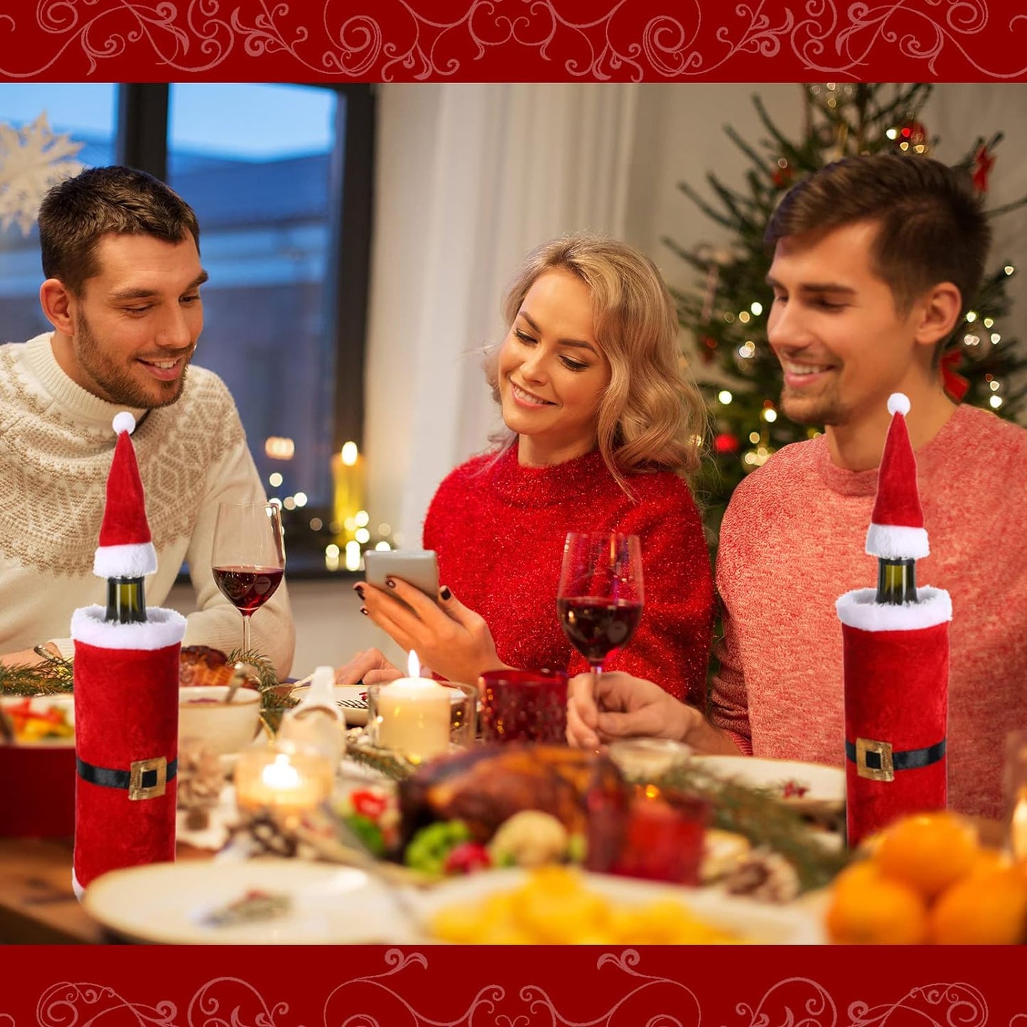 10 Pieces Christmas Wine Bottle Covers Decorative Wine Bottle Covers Plush and Velvet Wine Bottle Cover