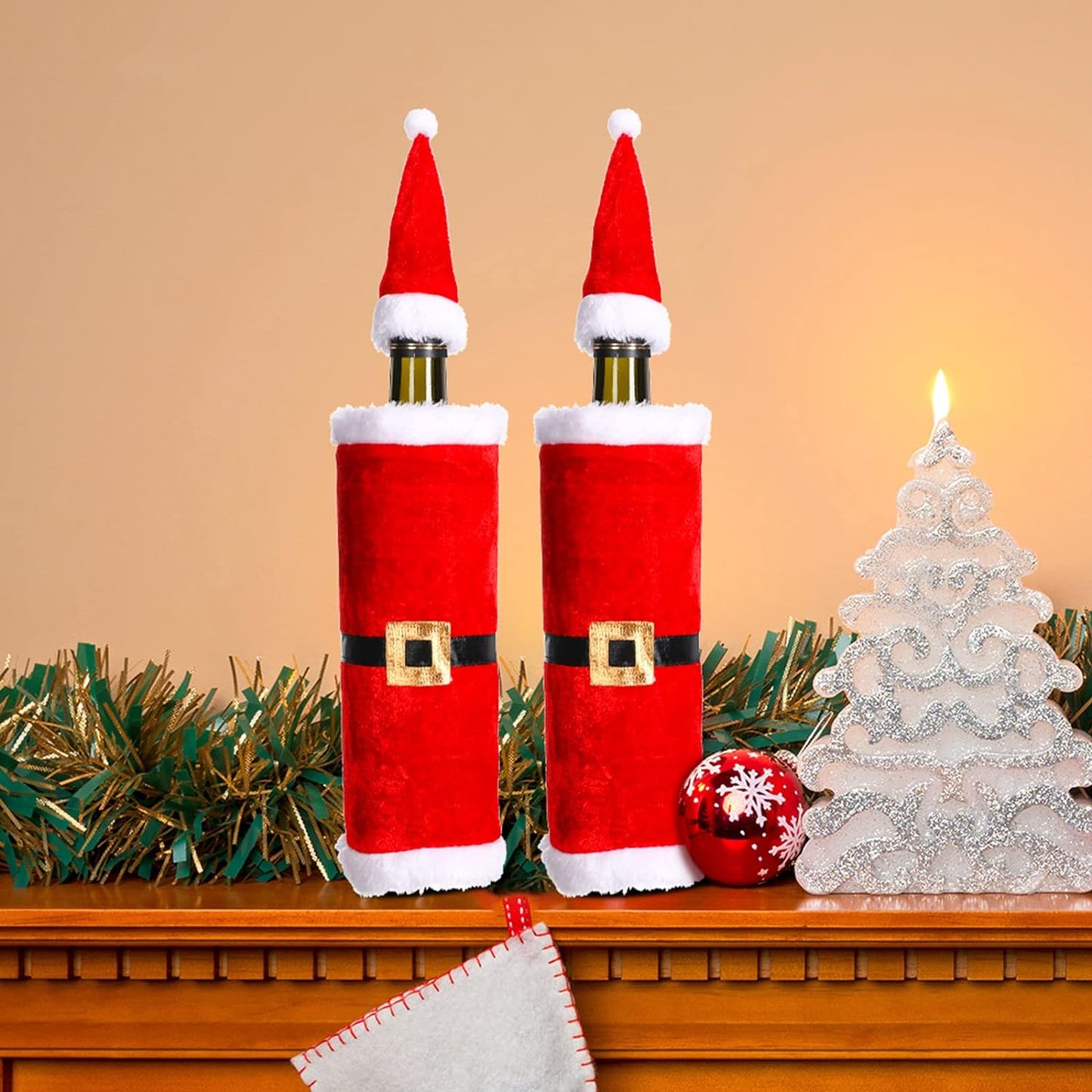 10 Pieces Christmas Wine Bottle Covers Decorative Wine Bottle Covers Plush and Velvet Wine Bottle Cover