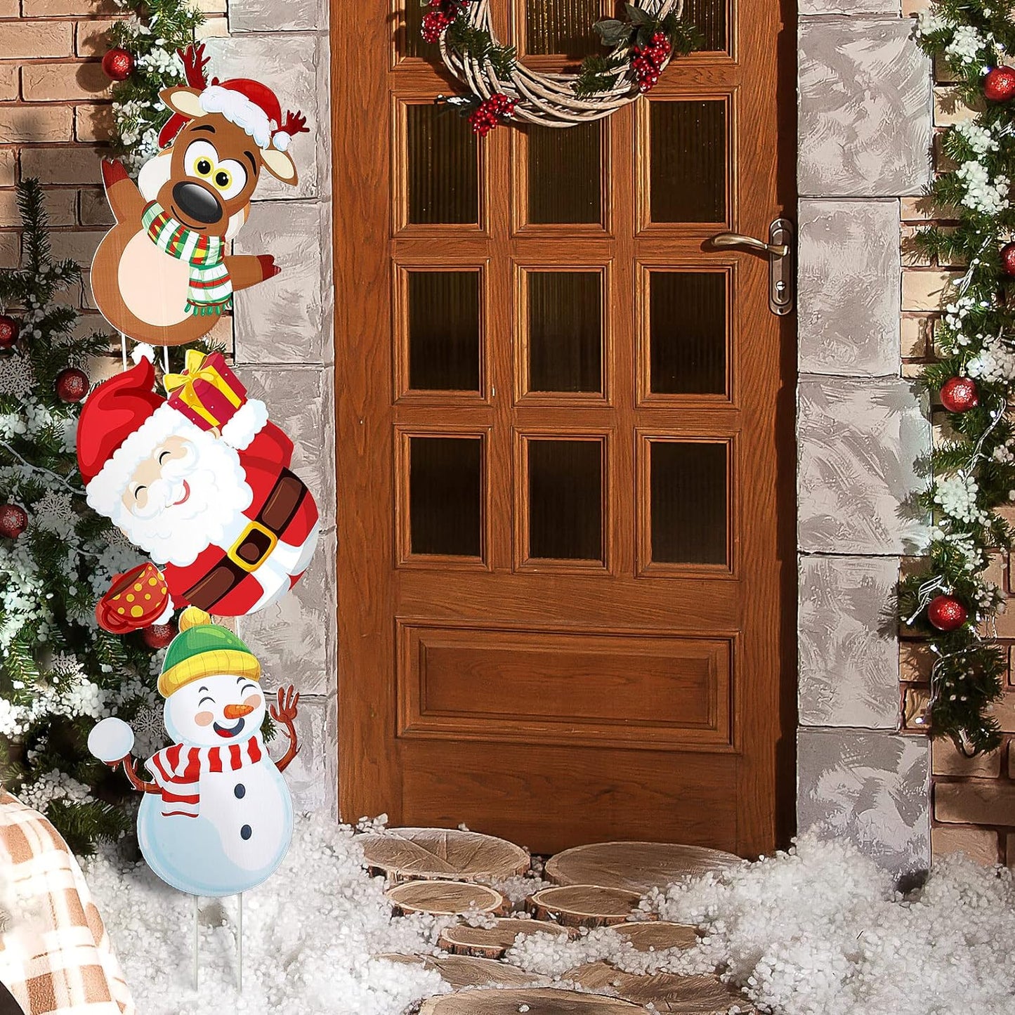 3 Pieces Christmas Yard Signs Stakes Plastic Xmas Holiday Lawn Yard Decor Snowman Santa
