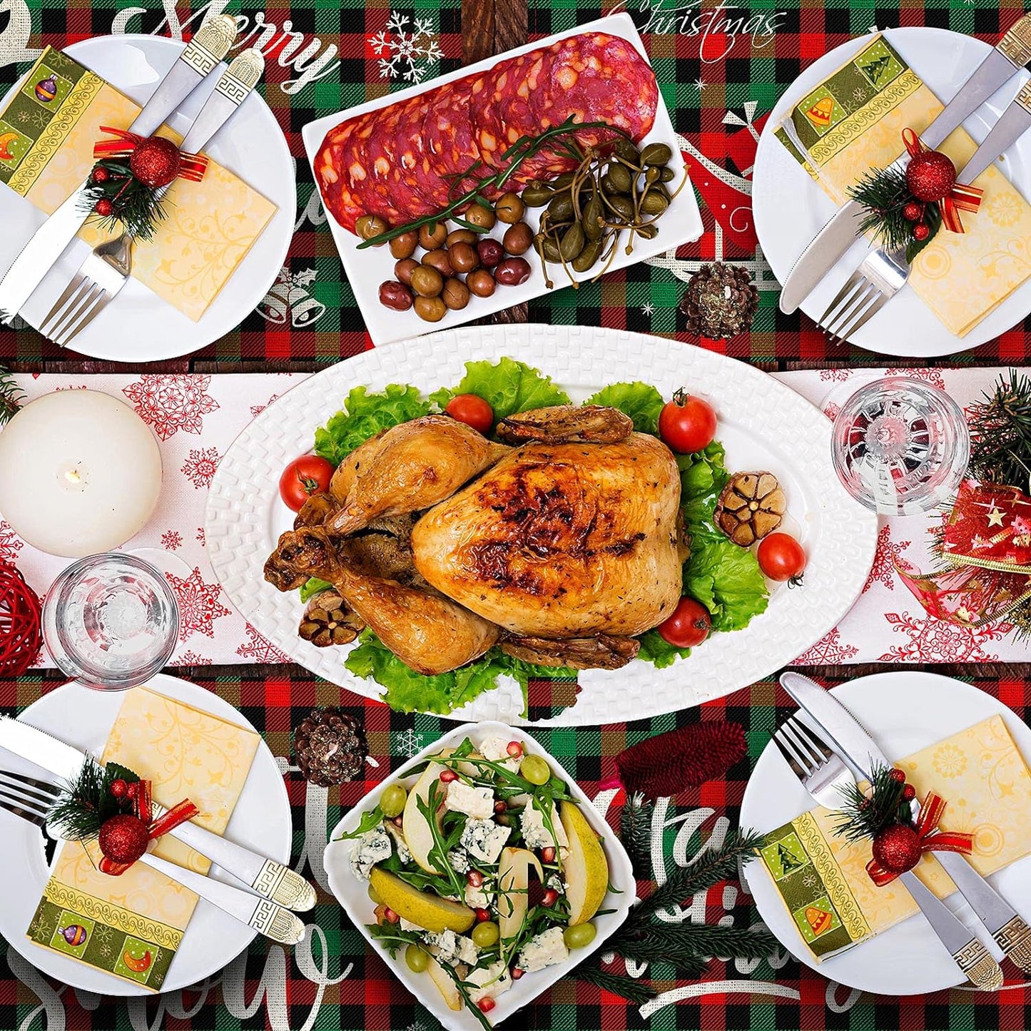 6 Pieces Christmas Buffalo Plaid Placemats Table Mats Farmhouse Waterproof Washable Table Mat Snowflake Snowman