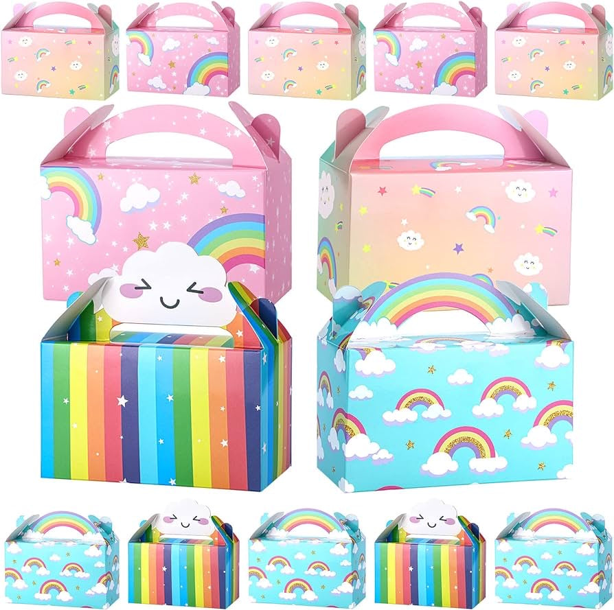 16 Packs Rainbow Party Favor Boxes Rainbow Goodie Boxes Cloud Paper Treat Gift Box Baby Shower Boxes with Handles
