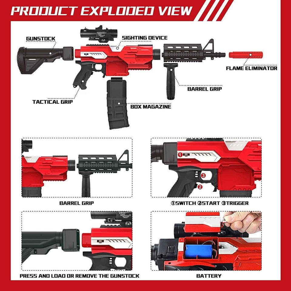 Electric Toy Nerf Dart Gun - Automatic Toy with 100 Soft Darts, Motorized Foam Blaster Gun for Kids