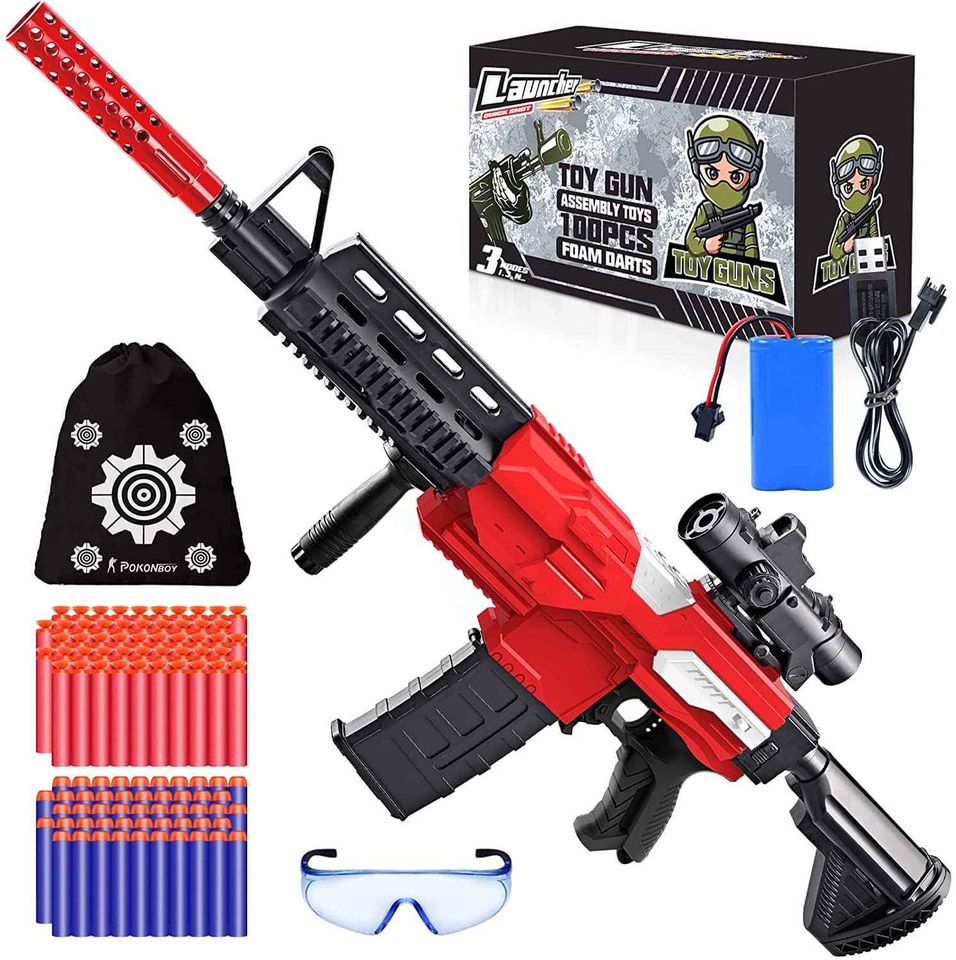 Electric Toy Nerf Dart Gun - Automatic Toy with 100 Soft Darts, Motorized Foam Blaster Gun for Kids