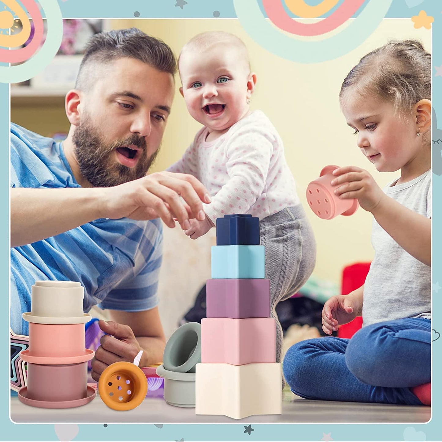 2 Sets Stacking Cups Toy and Nesting Stars Toy, Nesting Cup Montessori Stacking Toy