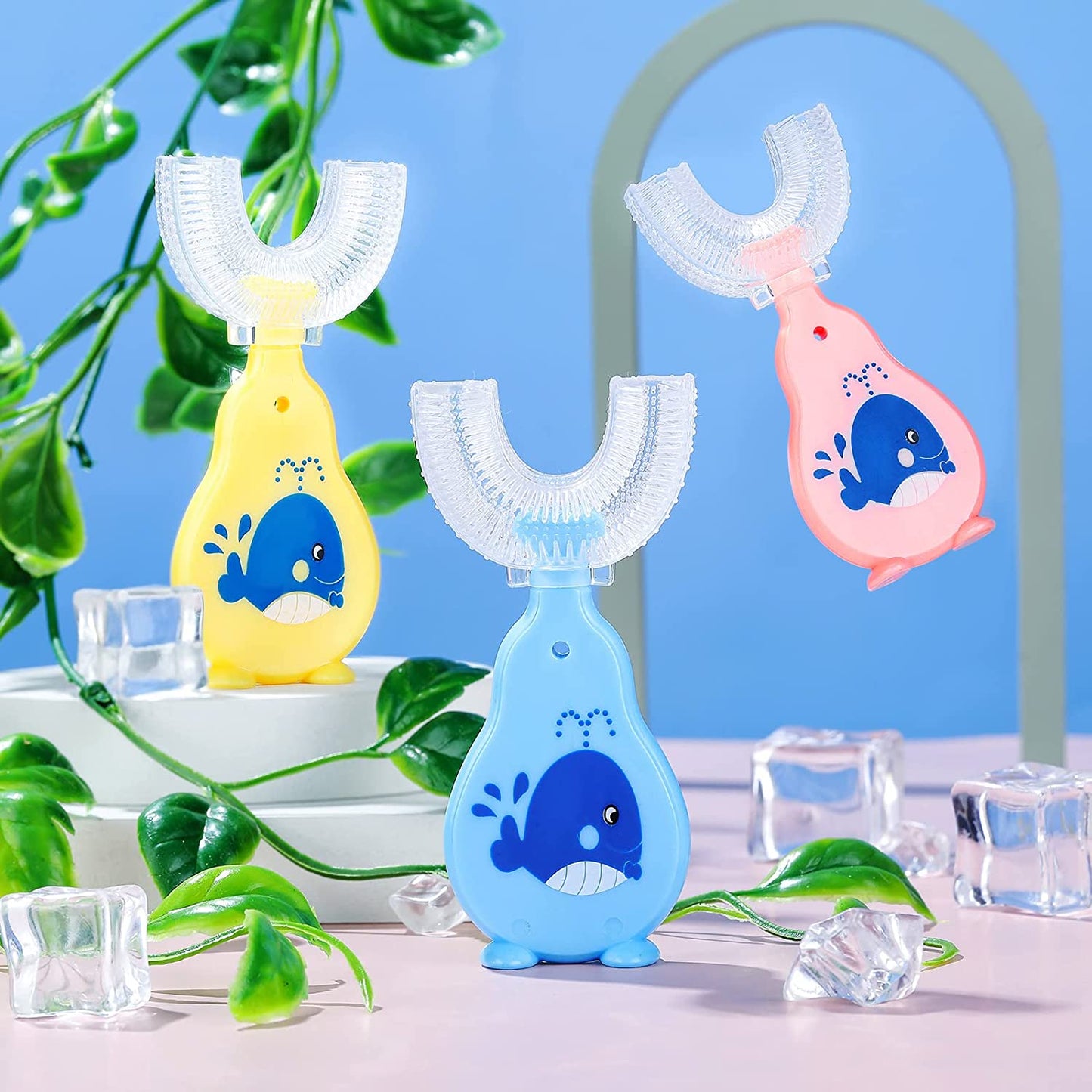 6 Packs Kids U Shaped Toothbrush 360 Degrees Toddler Toothbrush Manual Training Tooth Brush Soft Silicone Brush Head