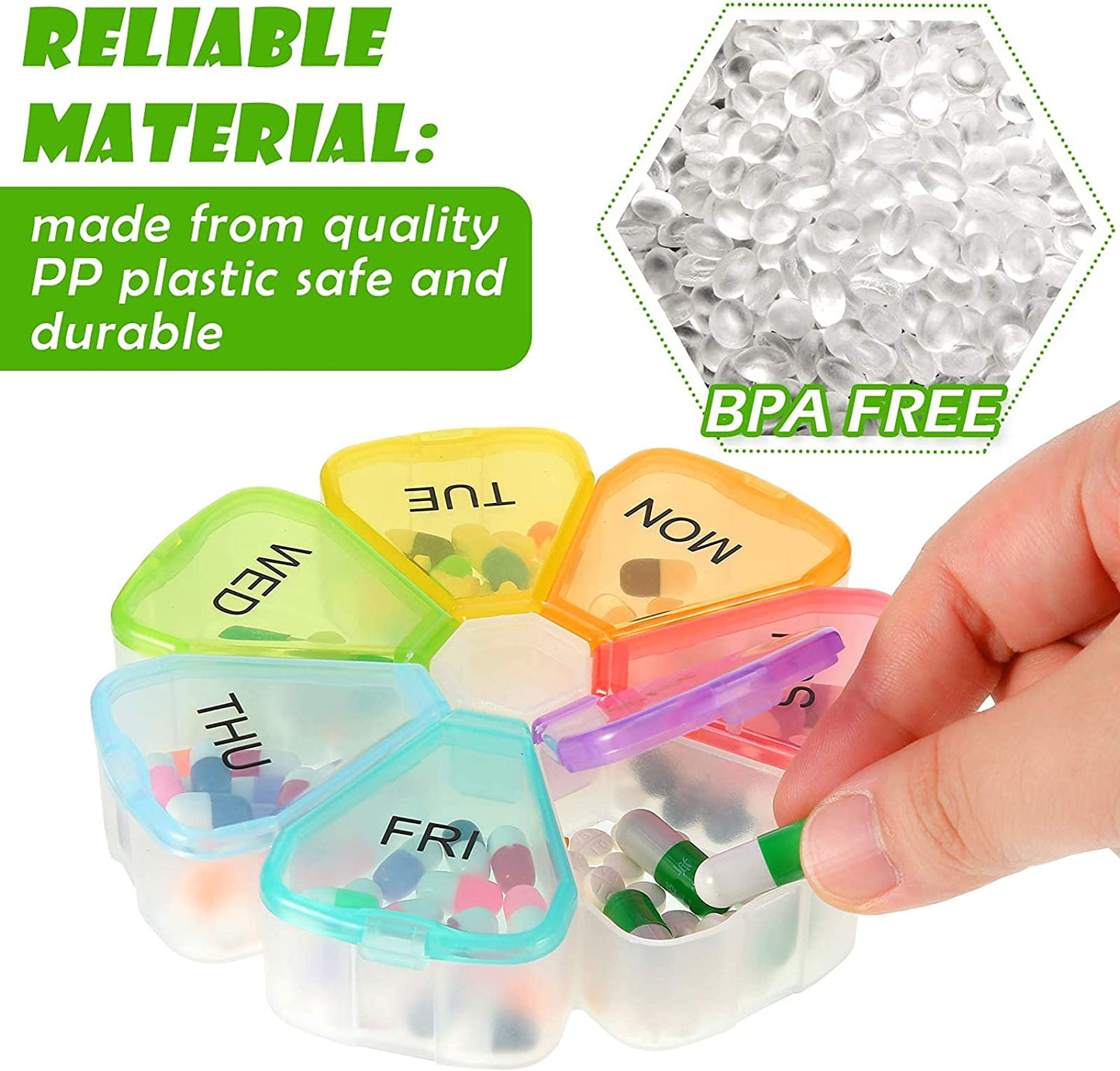 2 Pieces Large Weekly Pill Organizer 7 Day Portable Pill Box Case Medicine Organizer Flower Pill Container