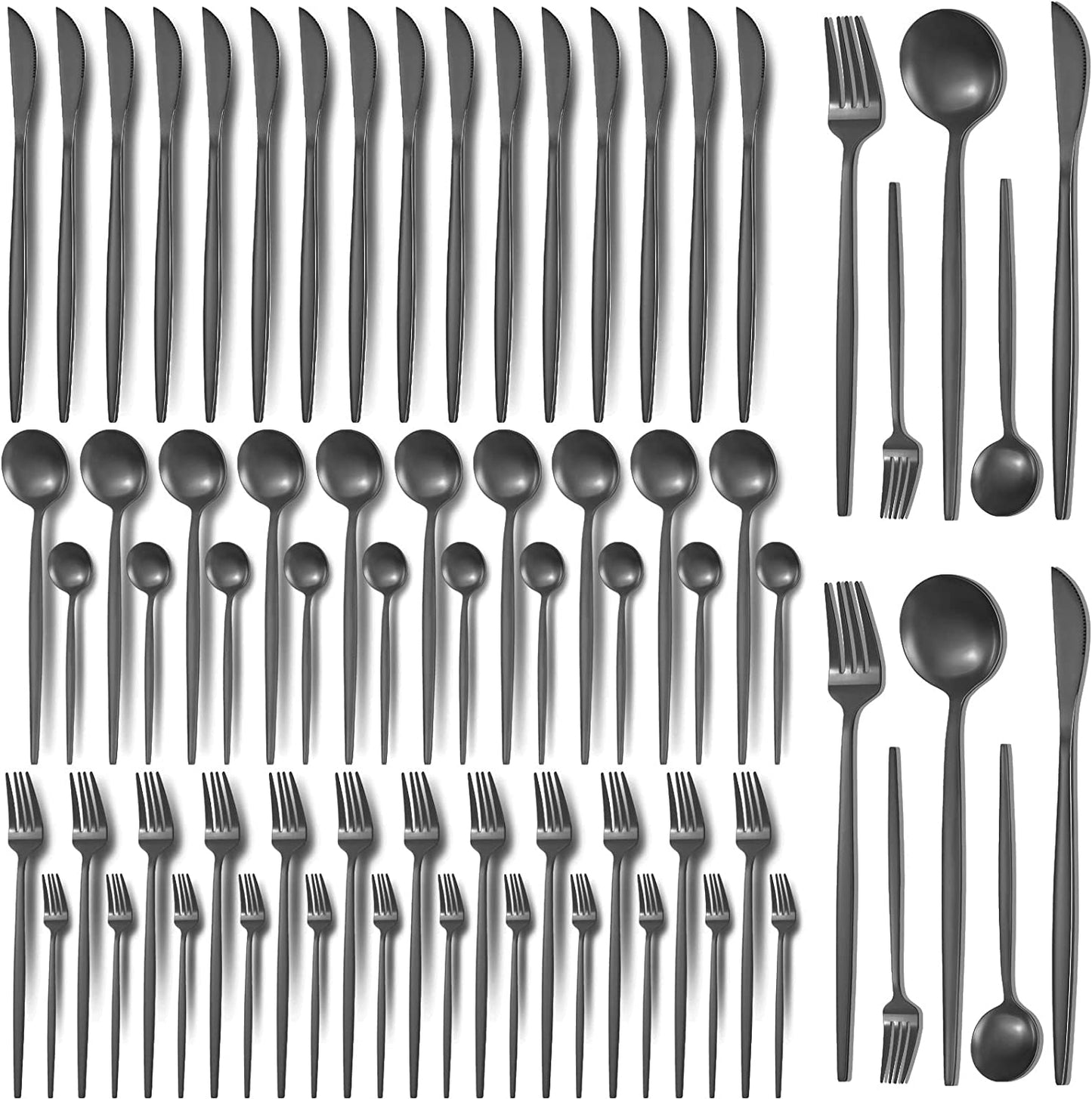 60 Pieces Black Stainless Steel Flatware Spoon Fork Knives Set