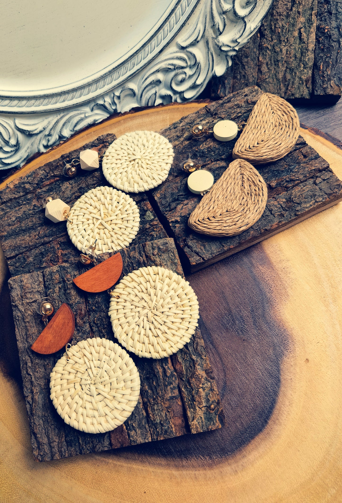 BZE03 Handmade Woven Geometric Straw Earrings