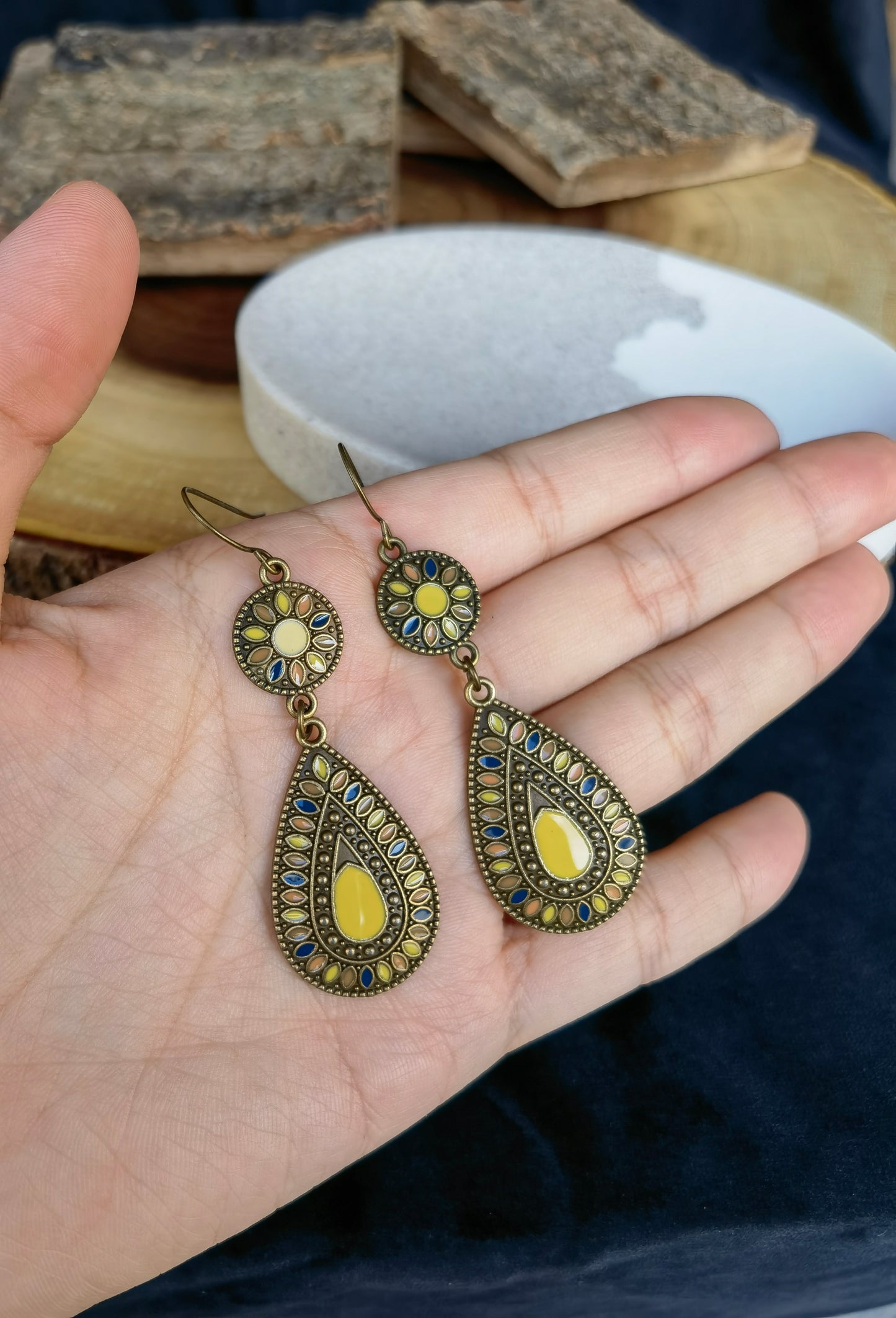 KYE02 Boho Flower Tear Drop Earrings