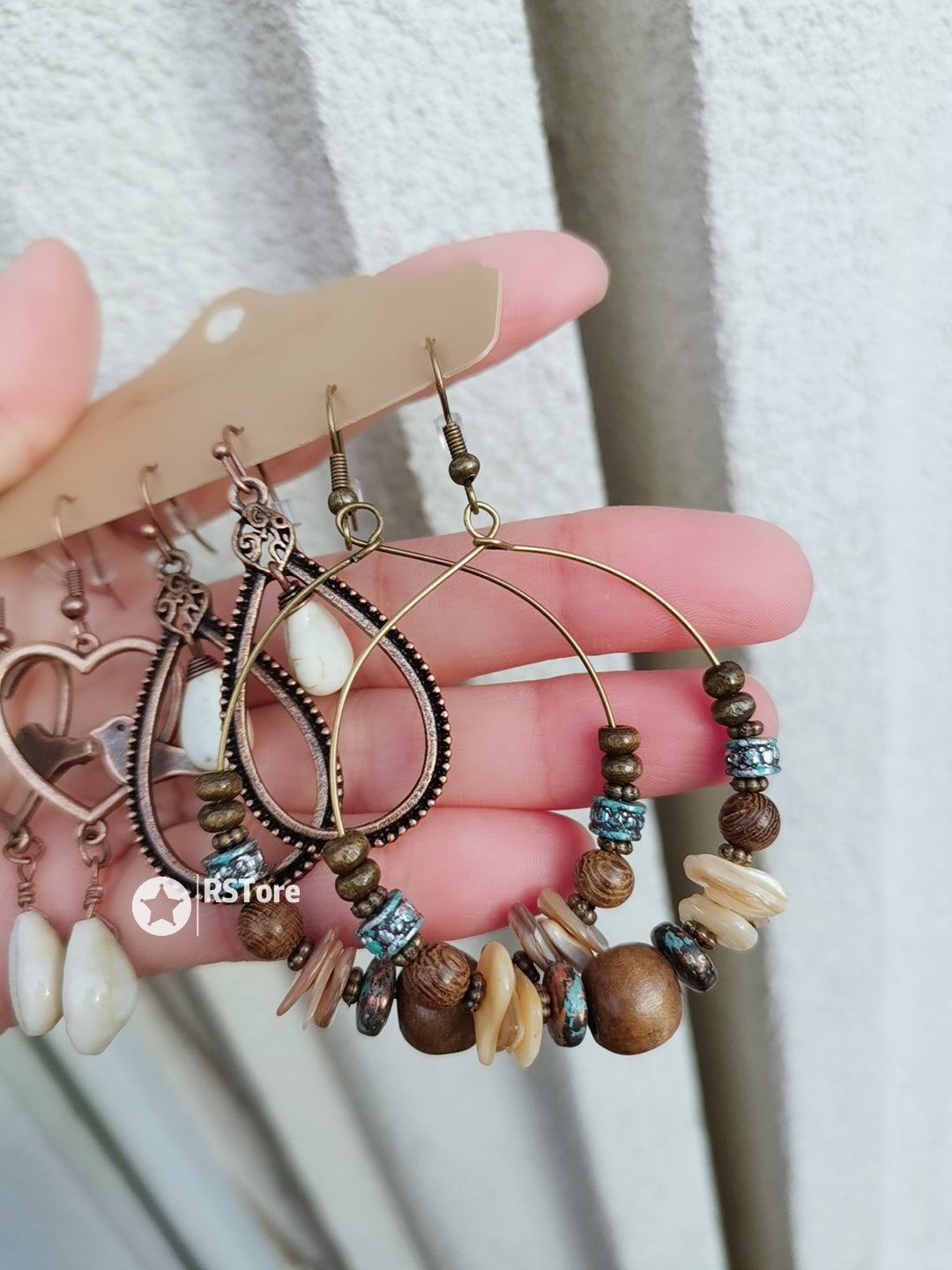 HE03 BOHO Tribal Heart Hoop Earrings 3 Pairs Set