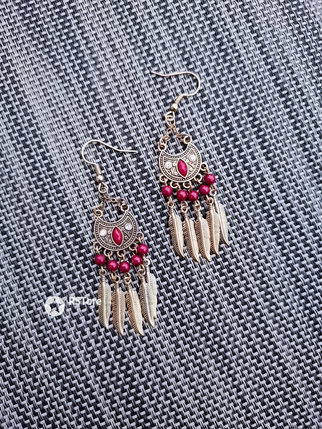 RRE02 Ruby Red Tribal Bohemian Earrings