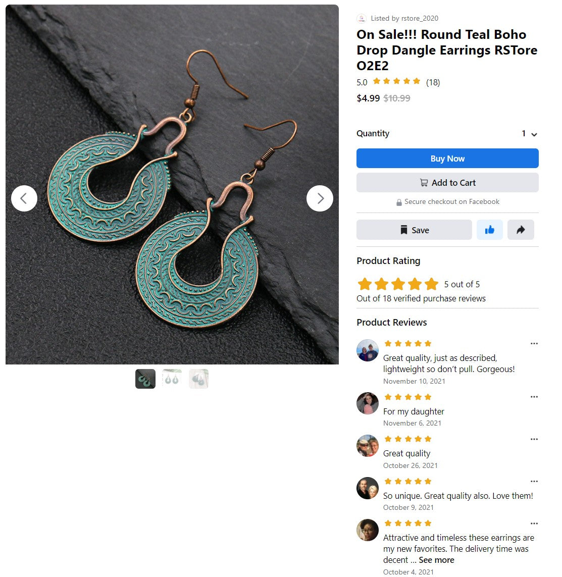 Teal Round Drop Dangle BOHO Earrings O2E2