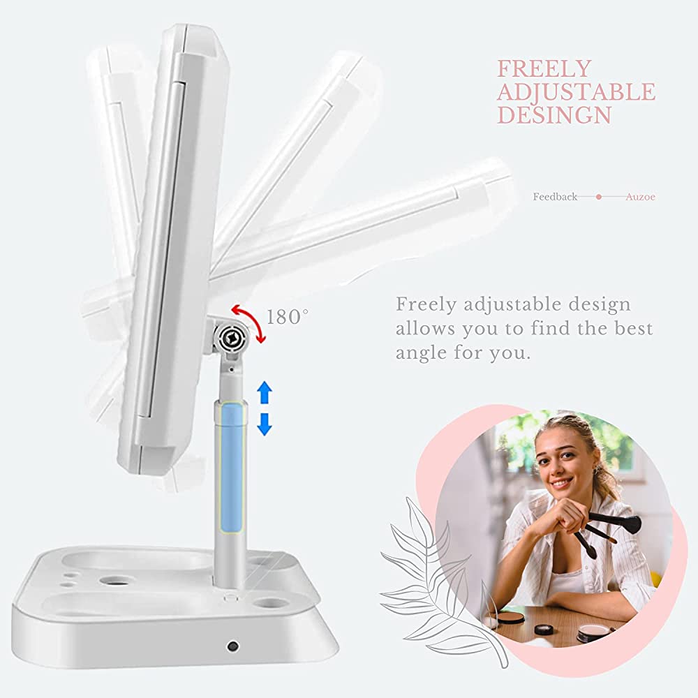 Tri-Fold Makeup Cosmetic Vanity Mirror with LED Light 3 Color Lighting Modes