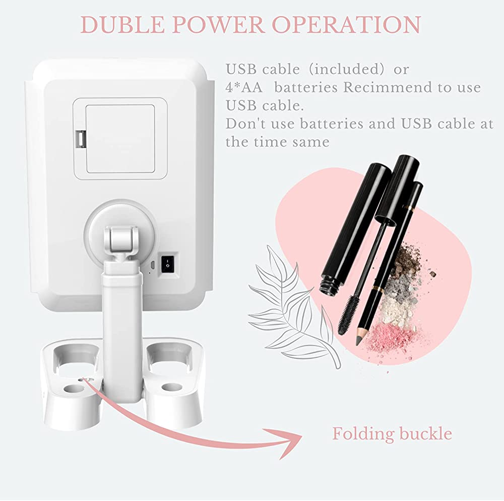 Tri-Fold Makeup Cosmetic Vanity Mirror with LED Light 3 Color Lighting Modes