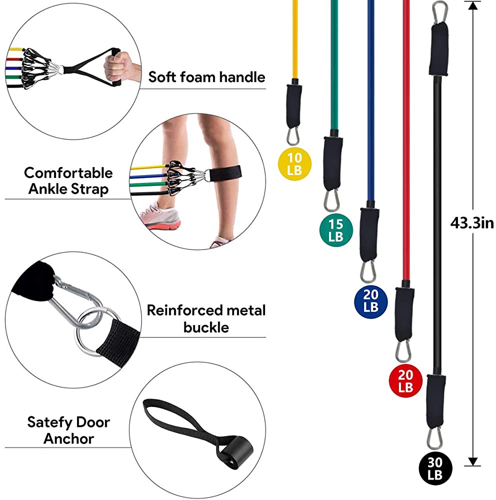 Exercise Bands Resistance Bands Set with Handles and Storage Bag, Upgraded Workout Bands with More Resistance for Women and Men