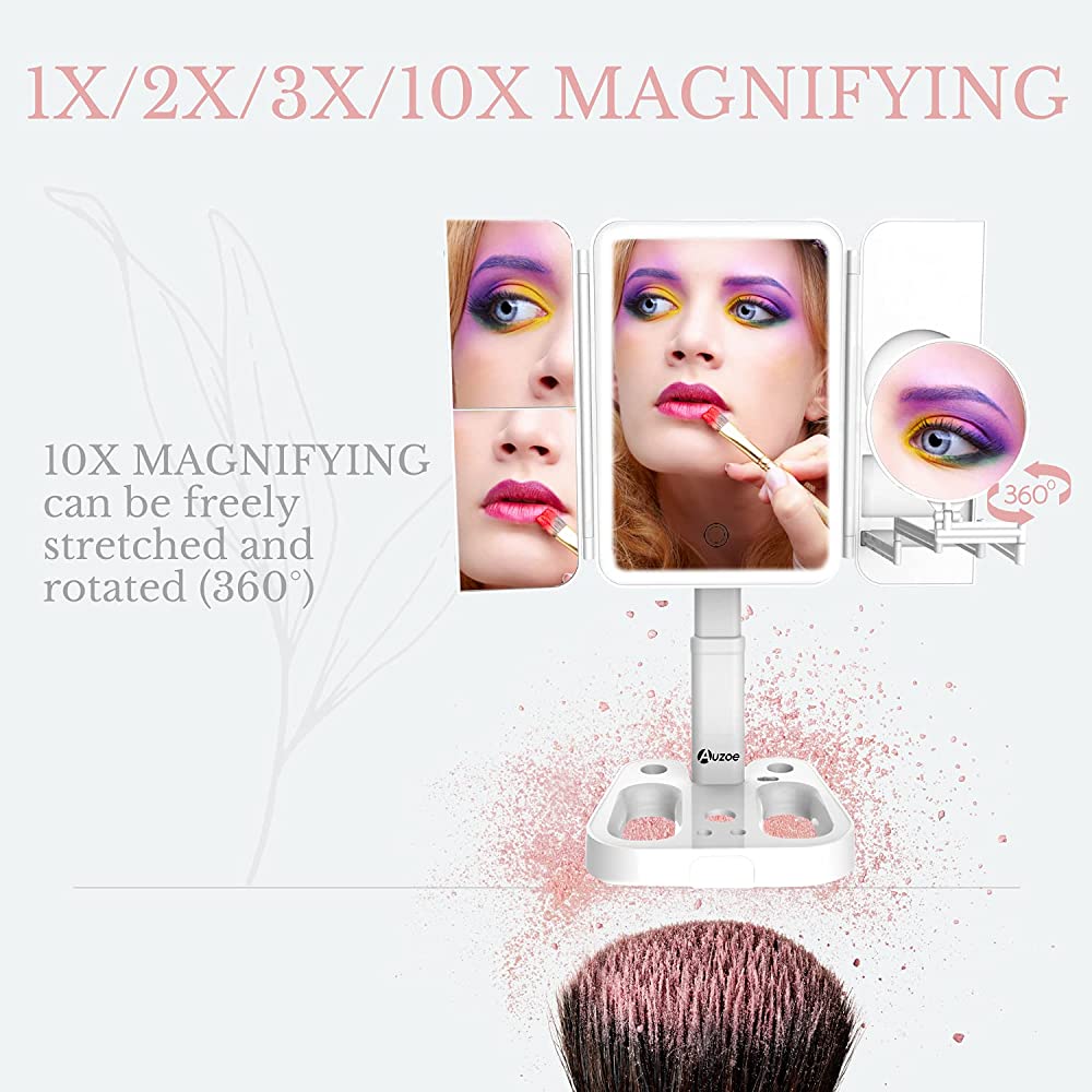 Tri-Fold Makeup Cosmetic Vanity Mirror with LED Light 3 Color Lighting Modes