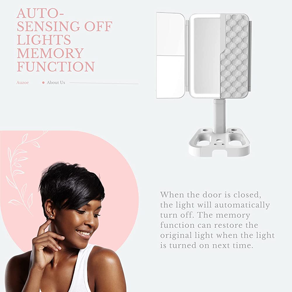 Tri-Fold Makeup Cosmetic Vanity Mirror with LED Light 3 Color Lighting Modes