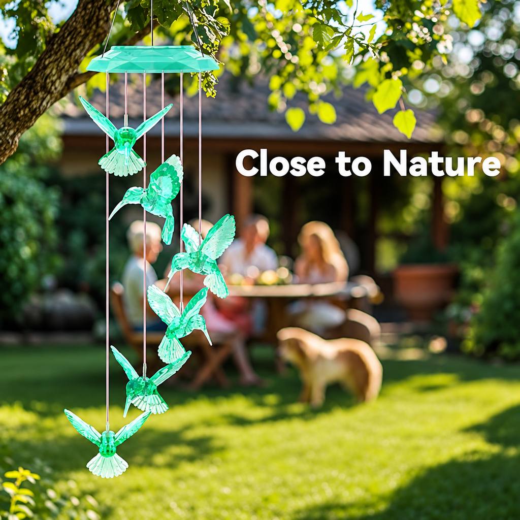 Wind Chimes,Hummingbird Solar Wind Chimes for Outside, Memorial Wind Bell for Garden/Patio Mobile Decorative Thanksgiving Gifts for Mom, Wife, Grandma Neighbors(Green 28")