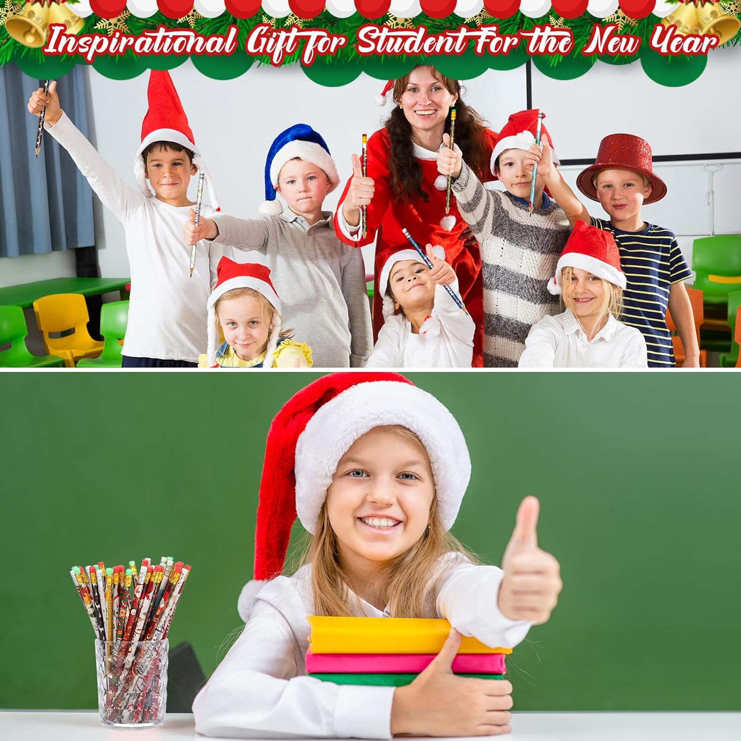 50 Pieces Christmas Pencils Christmas Holiday Pencils Goodie Bags Gifts