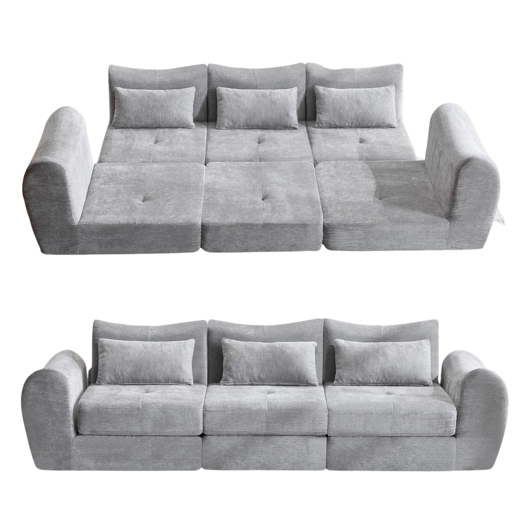 101.58''Modern 5-in-1 Convertible Folding Sofa Bed, Chenille Upholstered Boneless Couch(grey)