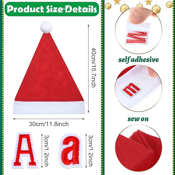 10pcs Christmas Hats, Santa Hats with 52pcs of letter stickers