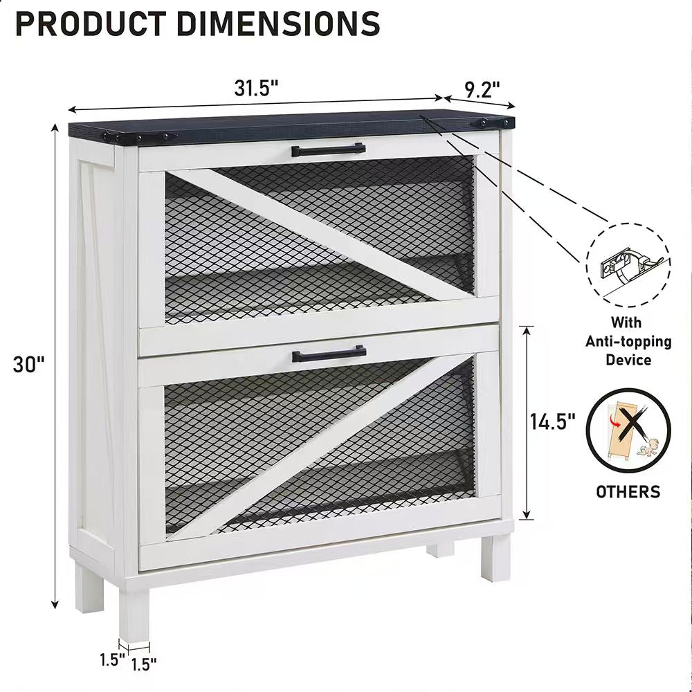 2 Flip Drawers Shoe Cabinet with Mesh Doors
