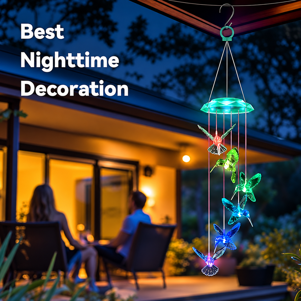 Wind Chimes,Hummingbird Solar Wind Chimes for Outside, Memorial Wind Bell for Garden/Patio Mobile Decorative Thanksgiving Gifts for Mom, Wife, Grandma Neighbors(Green 28")