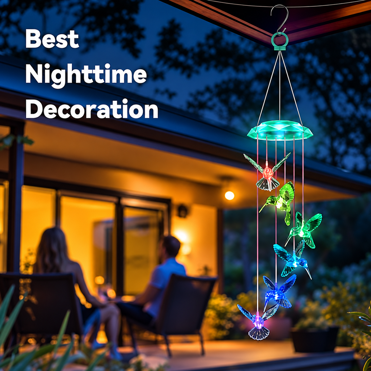 Wind Chimes,Hummingbird Solar Wind Chimes for Outside, Memorial Wind Bell for Garden/Patio Mobile Decorative Thanksgiving Gifts for Mom, Wife, Grandma Neighbors(Green 28")