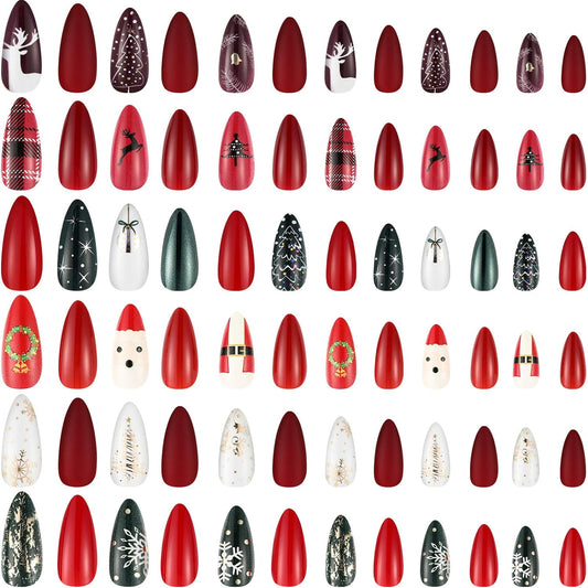 144 Pieces Christmas Press on Nails Fake Fingernails Artificial Full Cover Nails Santa Claus