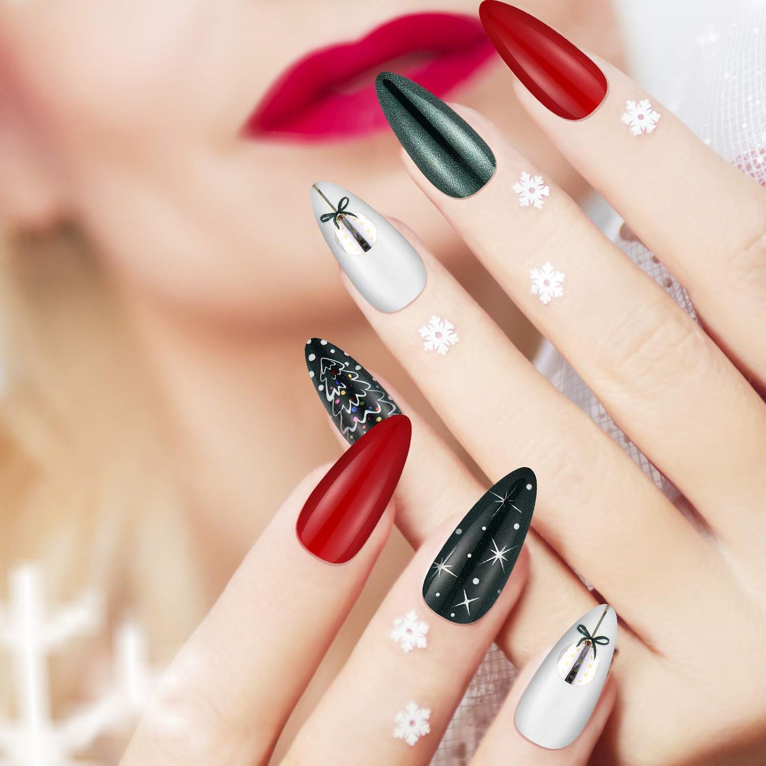144 Pieces Christmas Press on Nails Fake Fingernails Artificial Full Cover Nails Santa Claus