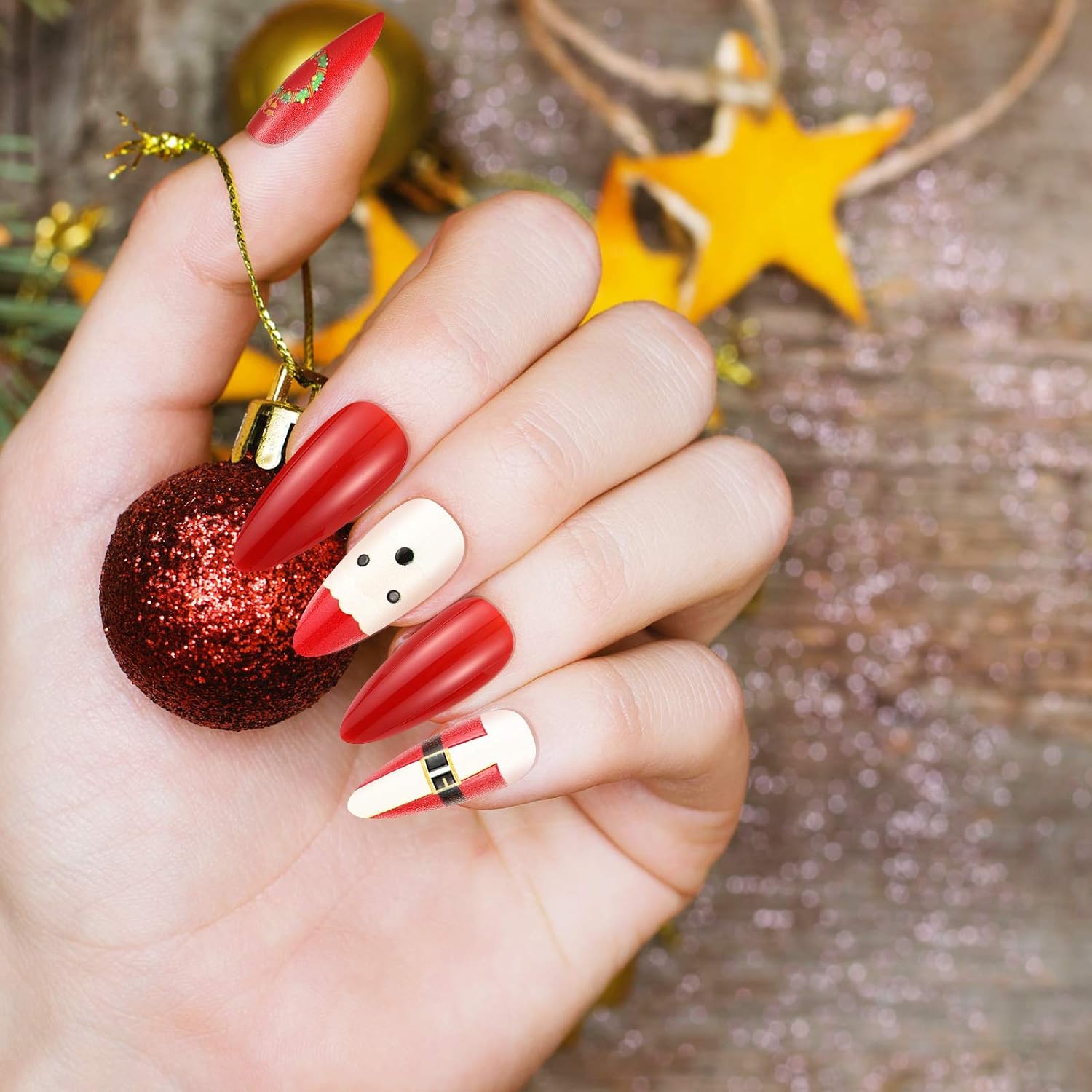144 Pieces Christmas Press on Nails Fake Fingernails Artificial Full Cover Nails Santa Claus