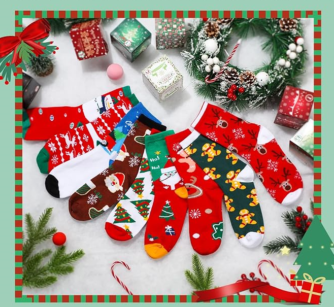 18 Pairs Christmas Socks Bulk Christmas Socks Gifts for Men and Women Family Funny Christmas Gifts Casual Crew Socks