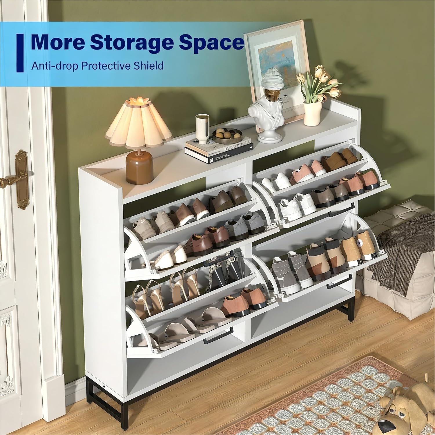 Shoe Storage Cabinet with 4 Flip Drawers,9" Narrow Shoe Cabinet