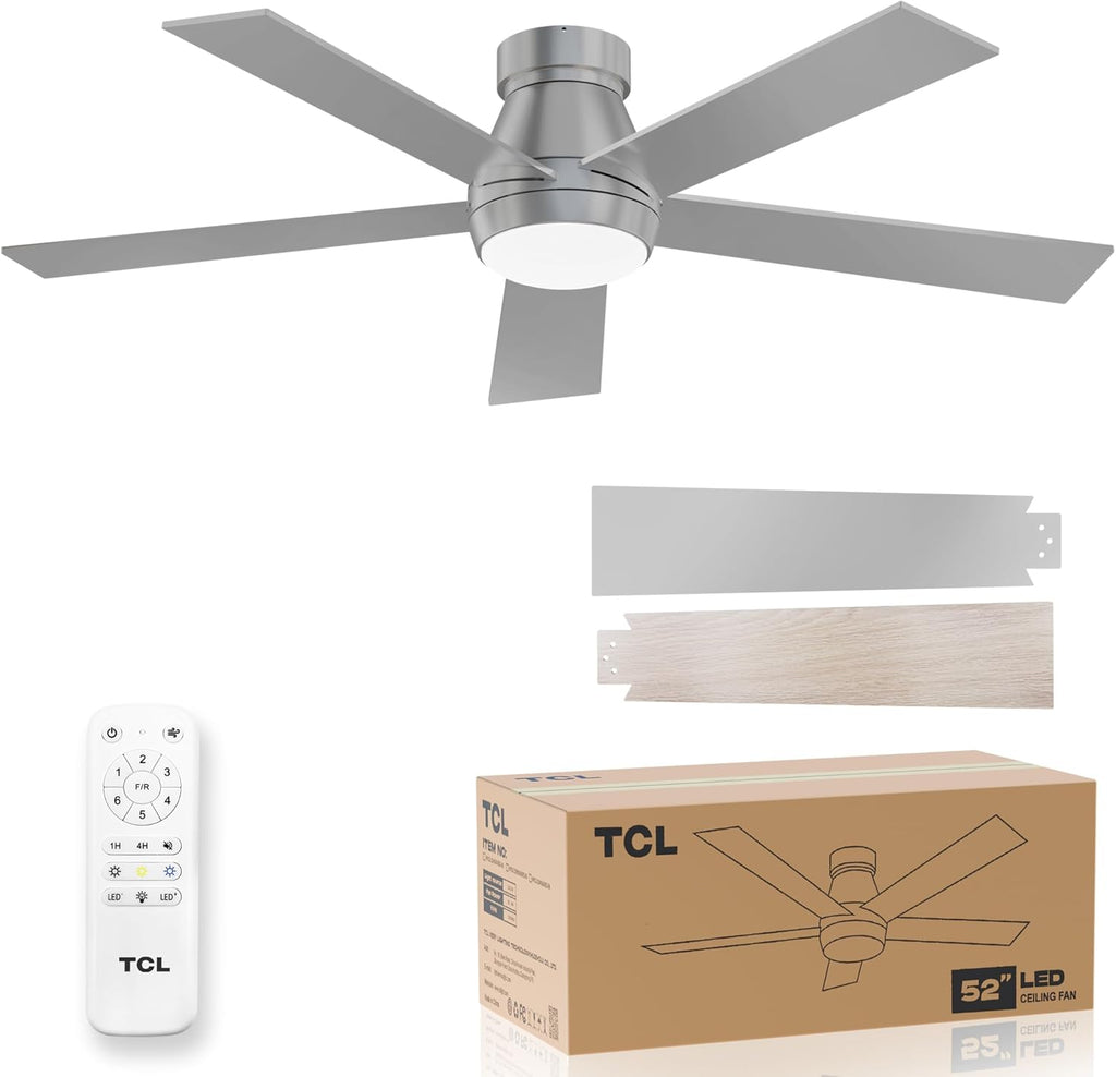 52" Silver Ceiling Fan with Light and Remote, Modern LED 3-Color, Quiet Motor for Bedroom, Living Room, Dining Room, Ceiling Fans with Lights (Silver)