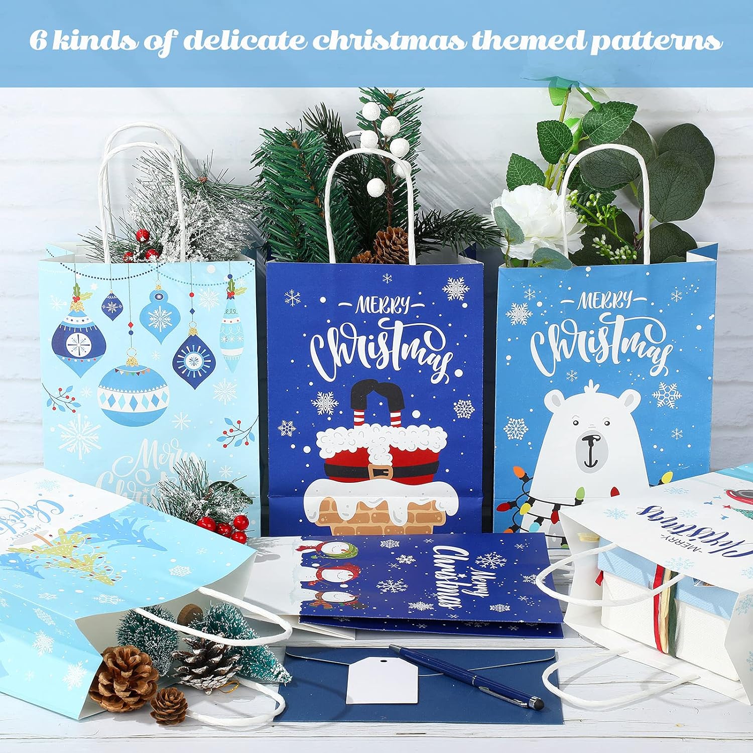 12 Pieces Christmas Holiday Gift Bags with Handles
