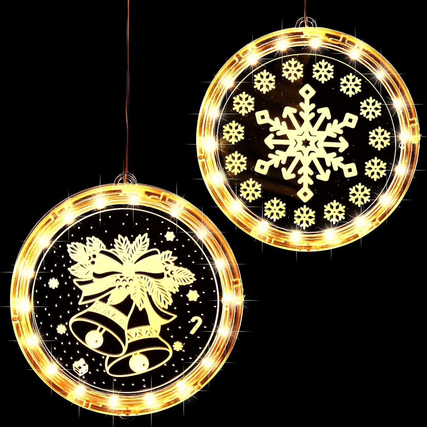 2 Pcs Christmas Window Light Decorations Christmas Snowflake Bells Hanging Window Light