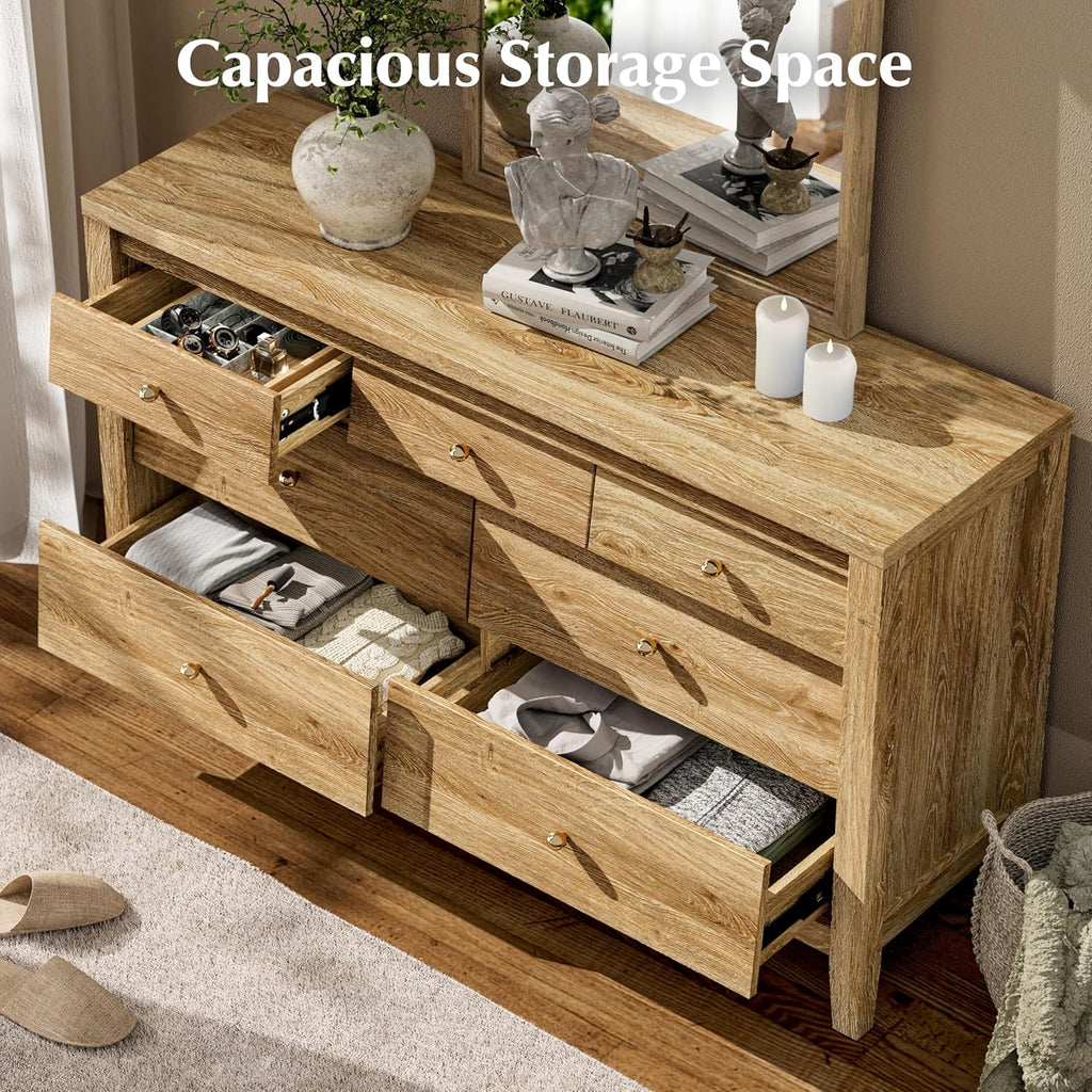 Dresser for Bedroom with 7 Beveled Panel Drawers