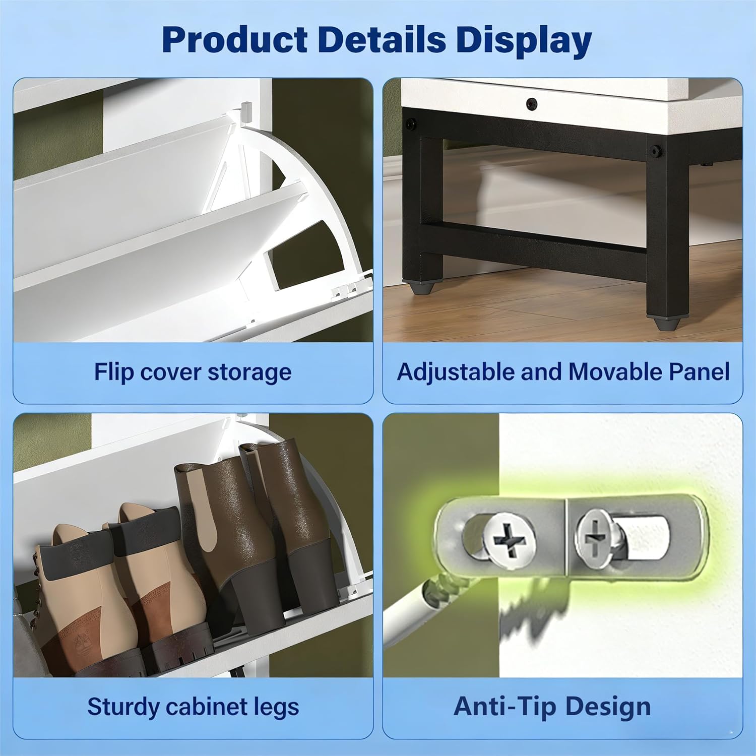 Shoe Storage Cabinet with 4 Flip Drawers,9" Narrow Shoe Cabinet