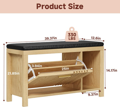 Shoe Storage Bench with Flip Drawers