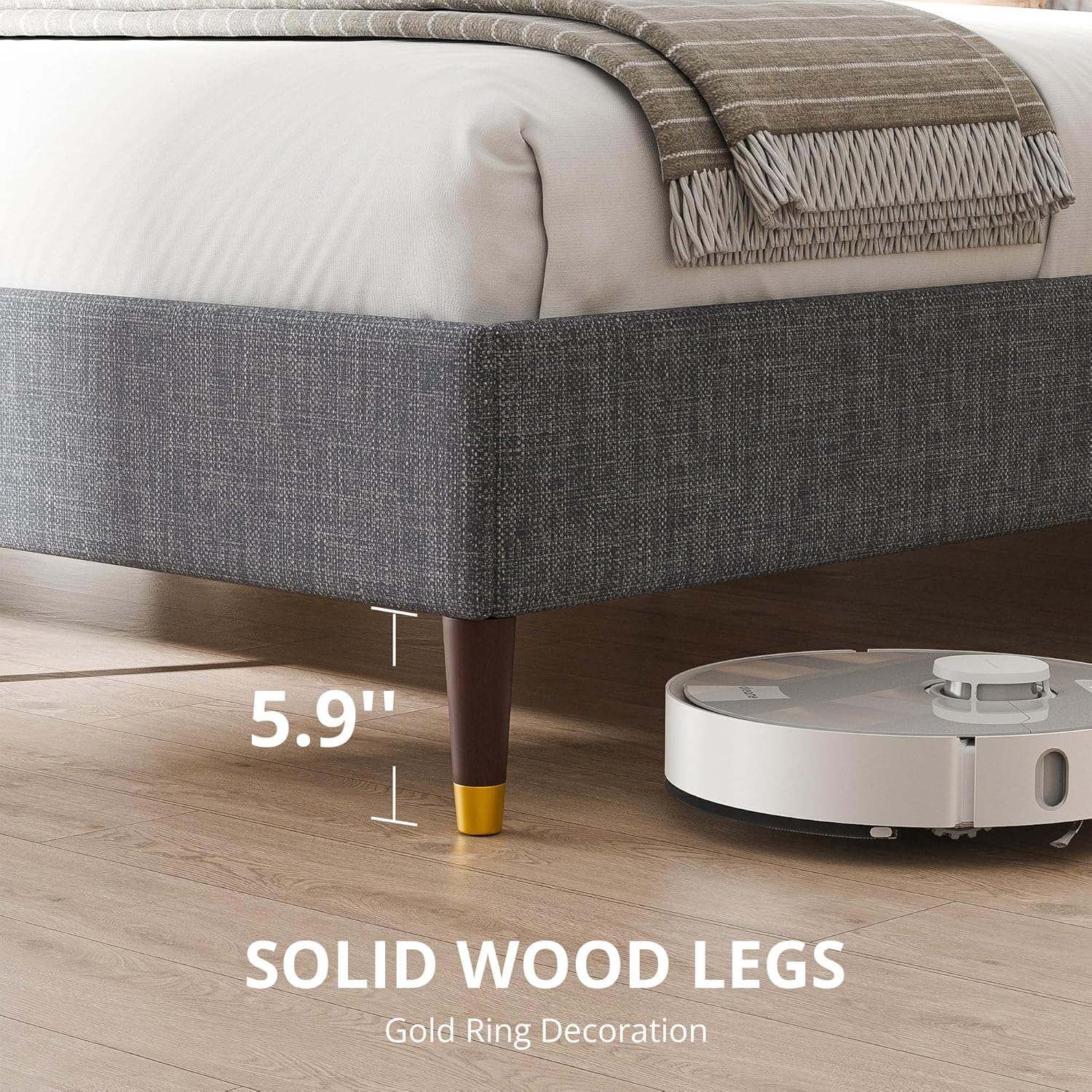 Full Bed Frame Upholstered Platform Full Size Bed Frame with Adjustable Headboard, Strong Weight Capacity, No Box Spring Needed, Easy Assembly, Grey