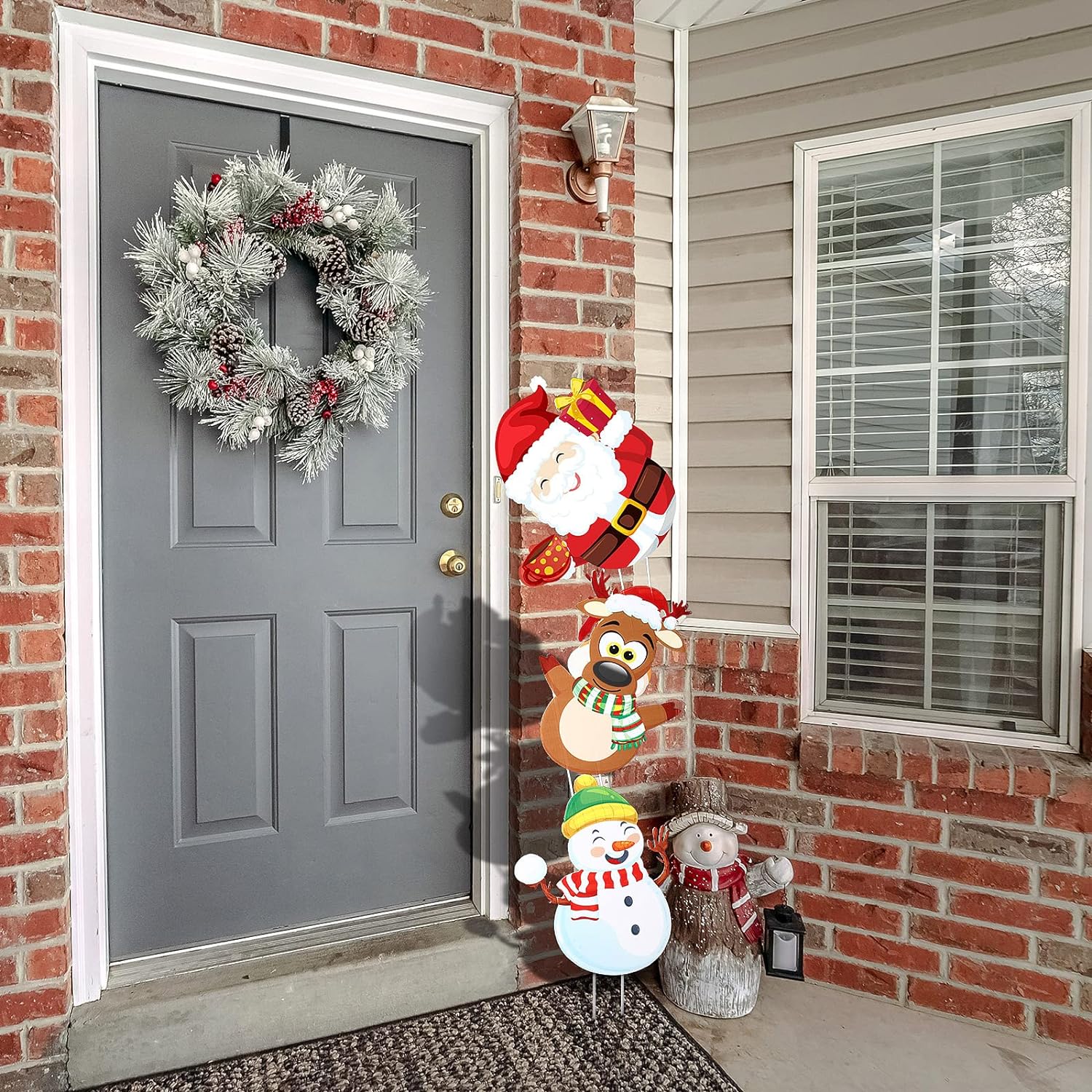 3 Pieces Christmas Yard Signs Stakes Plastic Xmas Holiday Lawn Yard Decor Snowman Santa