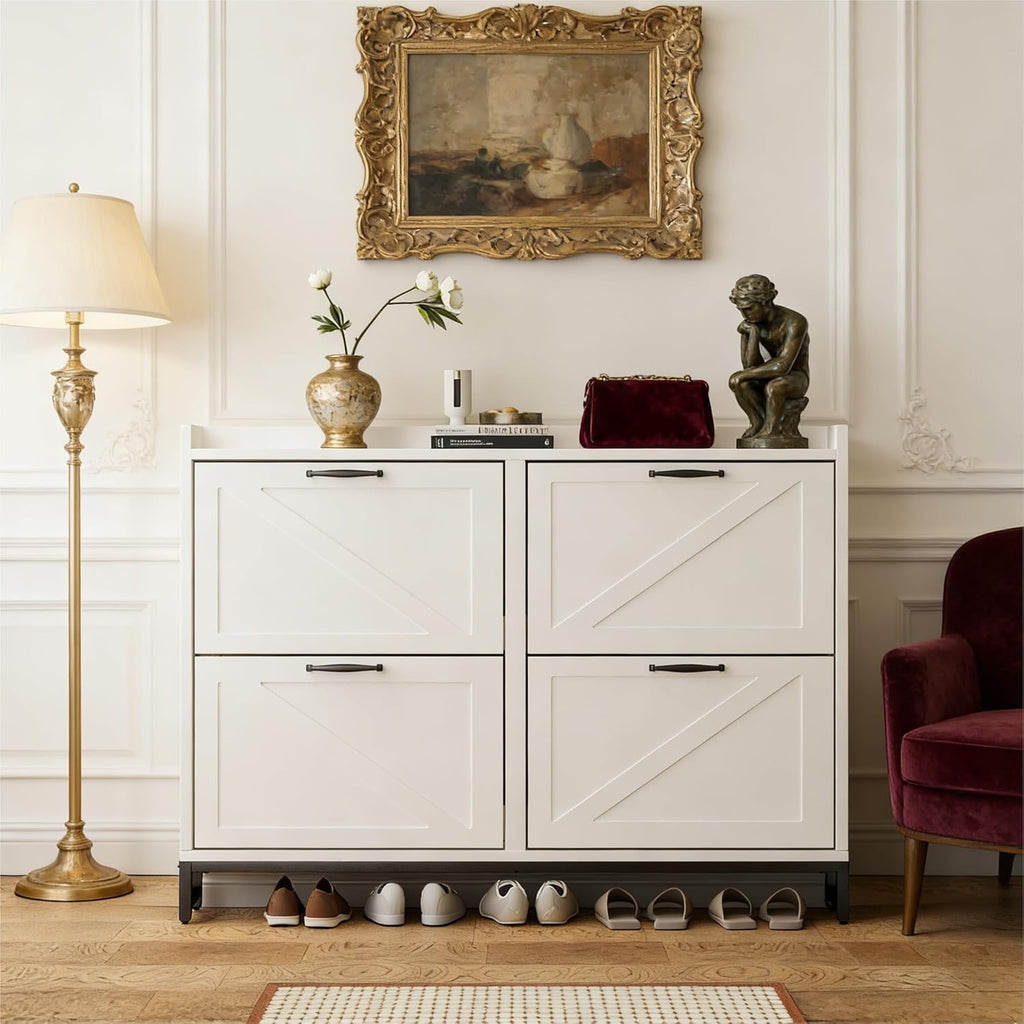 Shoe Storage Cabinet with 4 Flip Drawers,9" Narrow Shoe Cabinet