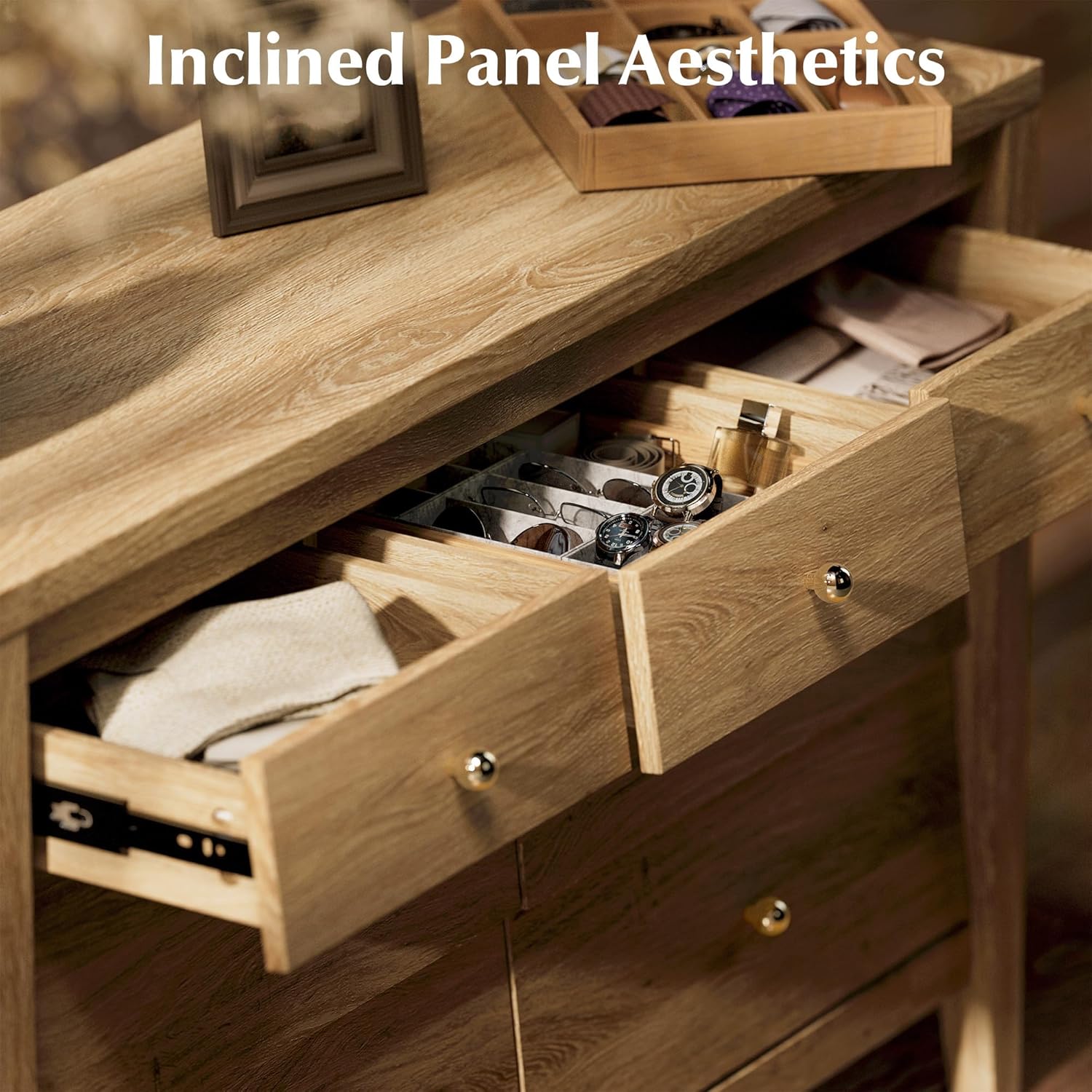 Dresser for Bedroom with 7 Beveled Panel Drawers