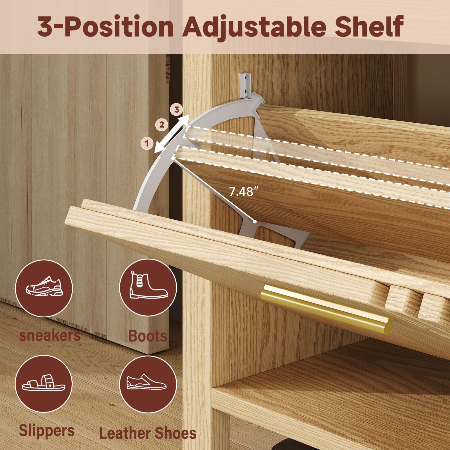 Shoe Storage Bench with Flip Drawers