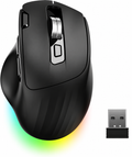 C2 Ergonomic Mouse, Wireless Computer Mouse (BT&2.4G) for Work/Office, 5 Adjustable 4000 DPI, Quiet Clicks, RGB Light, Battery Rechargeable Comfort Grip Bluetooth Mouse for Laptop/PC/Mac, Black