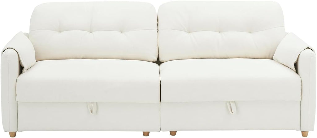 79.50-inch Loveset Couches for Living Room, Modern Teddy Fabric Upholstered Sofa Couch with Seats Storage, Comfy 3-Seater Couch for Bedroom, Office, Apartmen (Beige)