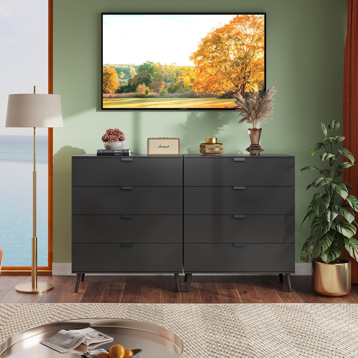 4 Drawer Dresser for Bedroom, Wooden, Black Tall Dresser