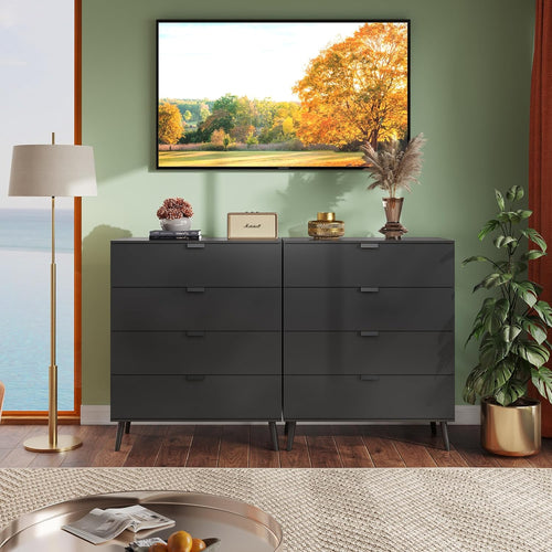 4 Drawer Dresser for Bedroom, Wooden, Black Tall Dresser